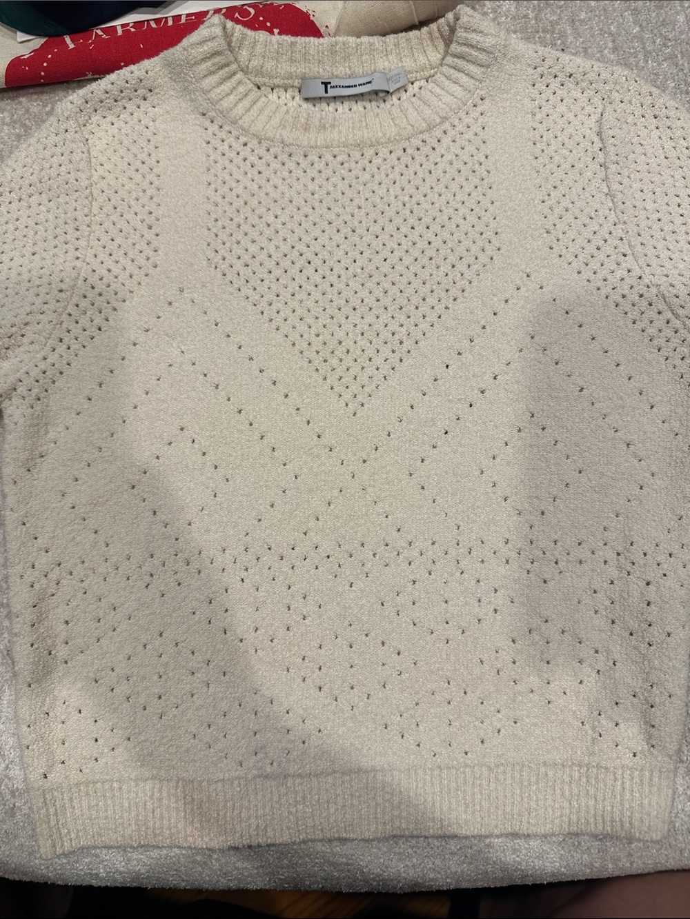 T ALEXANDER WANG Cream Pointelle Crewneck Sweater